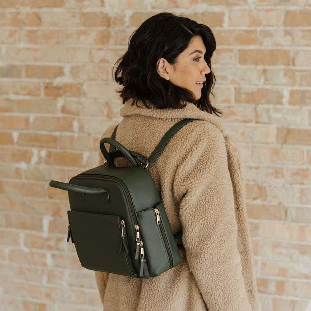 Ayla & Co. Mini Diaper Bag Backpack Olive Green Vegan Leather